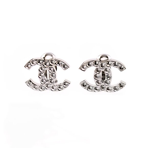 Chanel Swarovski Silver CC Logo Boucles Oreille Earrings - Picture 1 of 9